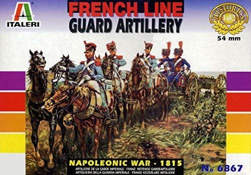 Napoleonic War 1815 French Line Guard Artillery 5 Figures, 6 Horses & Wagon w-Cannon 1/32 Italeri