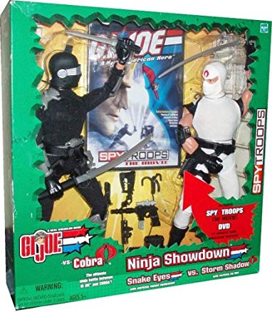 G.I. Joe 2003 Ninja Showdown SPY TROOPS The Movie Series 12 Inch Tall Action Figure Set - Snake Eyes with Working Rappel Equipment Versus Storm Shadow with Working Zip Line Plus 44 Minute Fully Animated DVD and Lots of Weapon Accessories