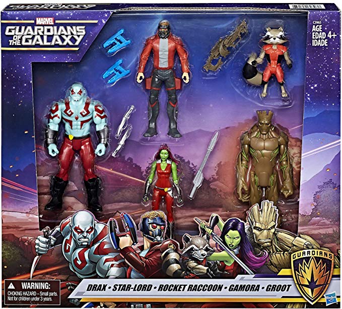 Action Figure Marvel Guardians of the Galaxy - Drax, Star-Lord, Rocket Raccoon, Gamora, Groot
